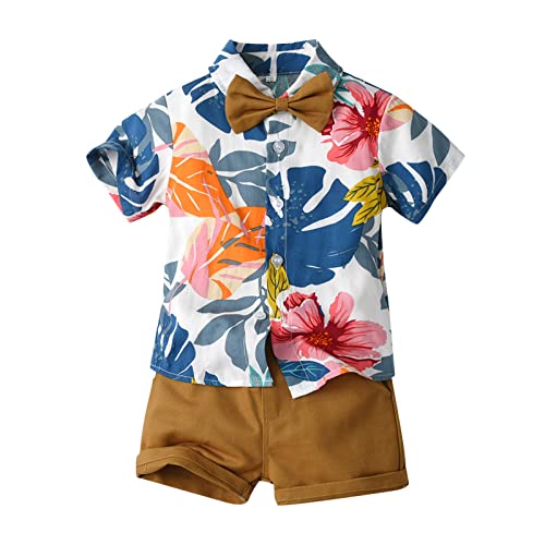 AMIMOJY todays daily deals Boys Hawaiian Summer Clothes 2024 Toddler Tree Floral Prints T Shirt Crewneck Tops Child Kids Beach Shorts 63Pcs Set baby girl pants gold, 12-18 Months, C-khaki