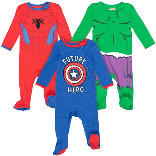 Marvel Avengers Baby Boys 3 Pack Zip-Up Long Sleeve Sleep N' Play Coverall 18 Months