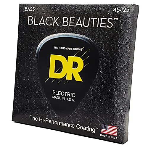 DR Strings Bass Strings, Black Beauties BASS Black Coated Nickel Plated Bass Guitar Strings on Round Core