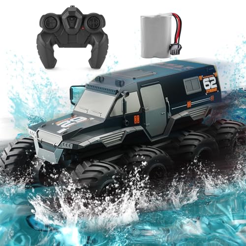 1：12 Scale 8WD Amphibious RC Truck, 2.4G Offroad Waterproof Large Remote Contorl Car for Boys 4-12 , All Terrain RC Car Toys For 7 8 9 10 11 12 Year Old Boys/Girls 4+, Gift Birthday Chirstams-Black