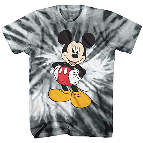 Disney Mickey Mouse Wash Tie Dye Funny Graphic Tee Classic Vintage Disneyland World Mens Adult T-Shirt Apparel (X-Large, Black White Tie Dye)