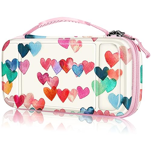 Fintie Carrying Case for Nintendo Switch Lite 2019, [Shockproof] Hard Shell Protective Cover Travel Bag w/15 Game Card & 2 Micro SD Card Slots for Switch Lite Console & Accessories, Raining Hearts