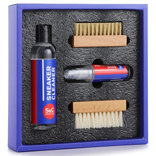 Premium Sneaker Cleaning Kit - 6 Oz. Shoe Cleaner, 1.4 Oz. Shoe Deodorizer Spray, Soft & Hard Bristle Shoe Brushes - Shoe Cleaner for White Sneakers, Nubuck, Suede, Canvas, Leather