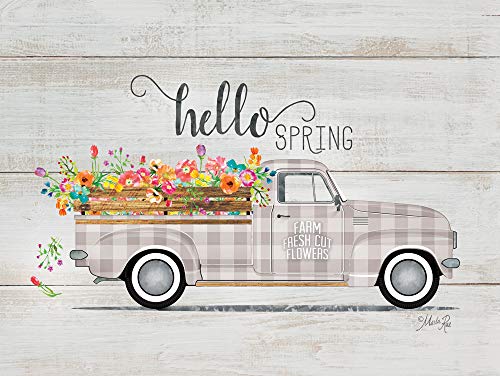 Rustic Pallet Art Hello Spring-Vintage Truck Wooden Wall Hanging, 9'X12' Decorative Plaque