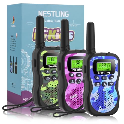 Nestling Walkie Talkies for Kids, 22 Channels 2 Way Radio Toy 3 KM Range, Best Christmas Birthday Gifts for 3-12 Year Old Kids to Outside Adventures, Camping, Hiking(3 Pack)