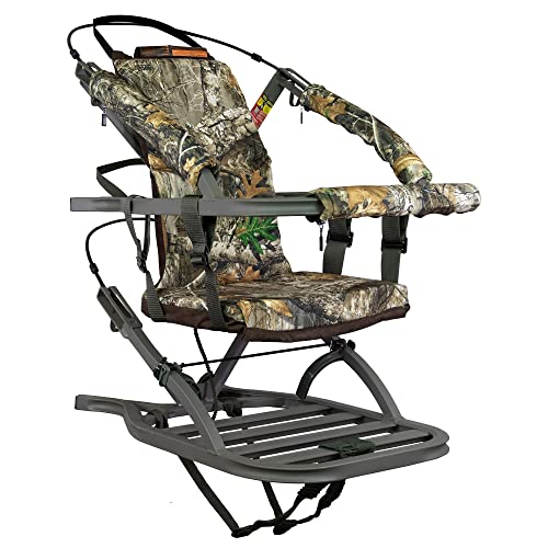 Summit Mini Viper Edge Lightweight Portable Climbing Tree Stand with Adjustable Seat and QuickDraw Cable Retention for Stealth Hunting, Mossy Oak