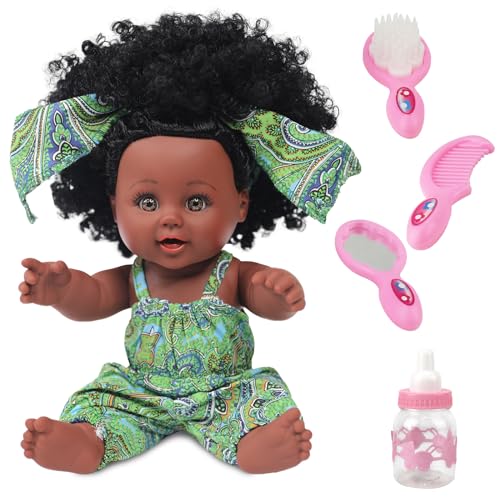 TUSALMO 12 inch Lifelike Silicone Vinyl Newborn Baby Dolls, African American Baby Black Dolls, give for Kids and Girl Holiday Birthday Gift, African Black Dolls, Reborn Doll