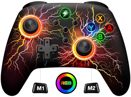Wireless Switch Pro Controller for Nintendo Switch Controller/Lite/OLED, Cool RGB Wired PC Game Joysticks-Wireless iOS/Android Remote with LED Light/Programmable Nintendo Switch Accessories