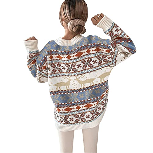 Christmas Sweaters for Women 2022 Reindeer Graphic Shirts Festive Sweaters Cream Sweater Women Womens Pullover Tops Womens Sweaters Fall Xmas Knitted Jumpers Casual Long Sleeve(01-B,XXL)