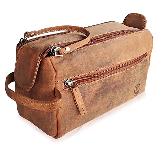 RUSTIC TOWN Leather Toiletry Bag for Men - Hygiene Organizer Travel Dopp Kit