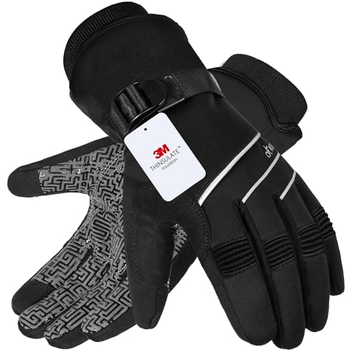 MOREOK Waterproof & Windproof -30°F Winter Gloves for Men/Women, 3M Thinsulate Thermal Gloves Touch Screen Warm Gloves for Skiing,Cycling,Motorcycle,Running-Black-S