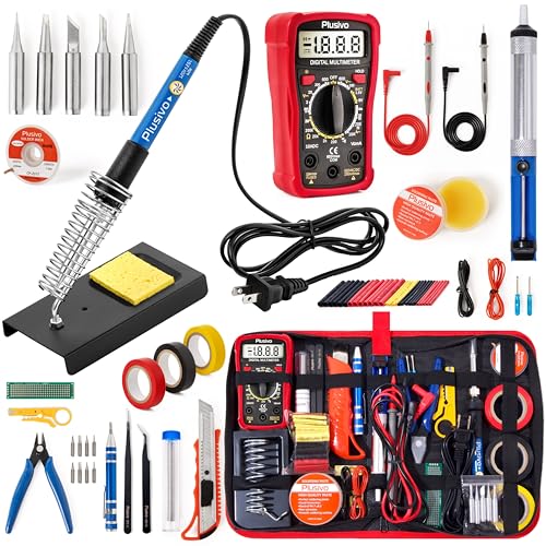 Soldering Iron Kit, 60W Soldering Iron Adjustable Temperature 30-in-1, 5 Solder Tips, Digital Multimeter, Solder Wire, Paste, Desoldering Pump, Tweezers for Electronics Hobby Enthusiast 110V US Plug