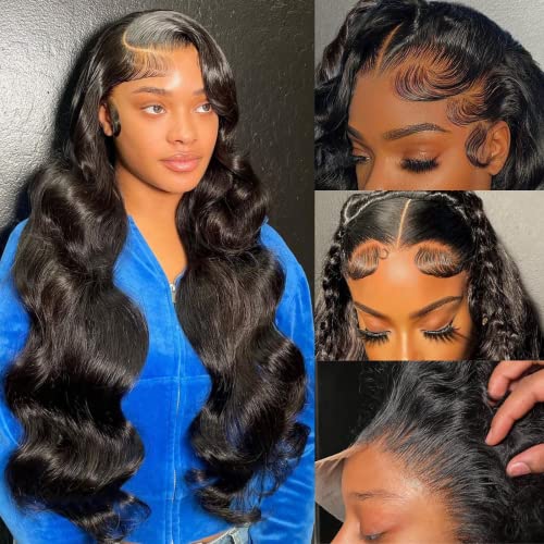 ABBETEY 13x6 Lace Front Wigs Human Hair 180 Density Body Wave HD Lace Frontal Wigs for Black Women Glueless Wigs Human Hair Pre Plucked with Baby Hair (24 Inch)