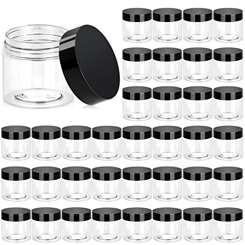 36 Pack 2 OZ Plastic Jars Round Clear Cosmetic Container Jars with Lids, Eternal Moment Plastic Slime Jars for Lotion, Cream, Ointments, Makeup, Eye shadow, Rhinestone, Samples, Pot, Travel Storage