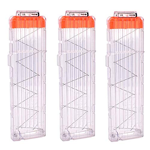 OIMIO 18-Darts Magazines Clips, 3 Pack 18 Darts Quick Reload Bullet Clips Magazine Clips for Nerf n-Strike Elite Blaster Transparent (White)…