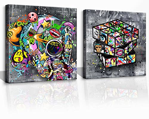 2 Picture Frame Banksy Canvas Graffiti Wall Art Street Graffiti Modern Wall Decor Abstract Painting Wall Art Pope Art Bedroom Wall Art Men Wall Art Size: 13.5 '13.5' 2 Pieces Ready to Hang.