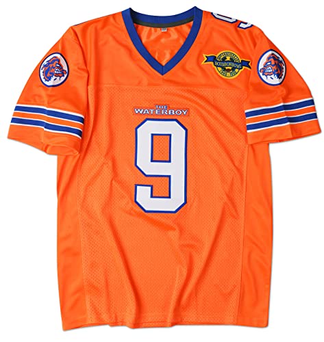 90s Football Jersey for Party,Bobby Boucher #9 The Waterboy Sandler 50th Anniversary Movie Football Jersey (Orange, Large)