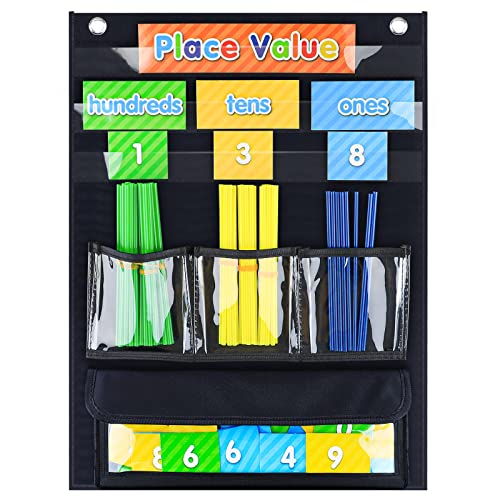 Eamay Counting Caddy & Place Value Pocket Chart for Classroom and Homeschool(Black)
