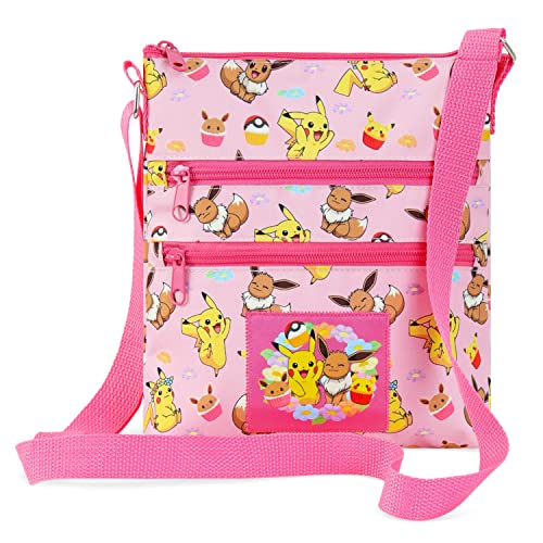Pokemon Cross Body Bag for Girls Pikachu Eevee Pink Shoulder Bag Kids Girls Accessories Adjustable Strap Bags for Girls Official Merchandise Gifts