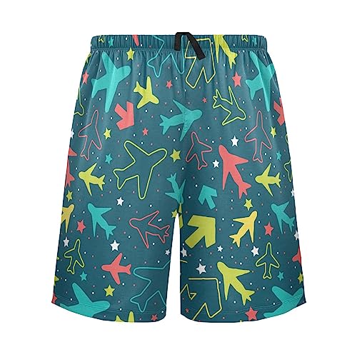 Pigsaly Pajama Shorts Colorful Planes Arrows Stars Men's Pajama Bottoms Cute Helicopter Sleep Pajama Shorts XL