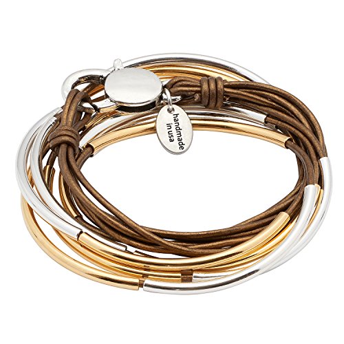 Lizzy Classic Gold & Silver 4 Strand Metallic Bronze Leather Wrap Bracelet (Small)