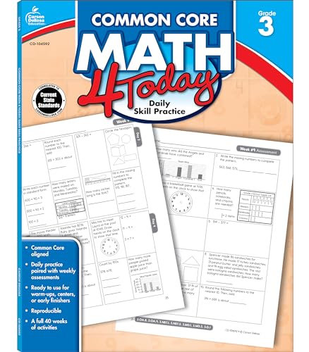 Carson Dellosa Common Core Math 4 Today Workbook—Reproducible 3rd Grade Math Workbook, Place Value, Geometry, Algebra Practice, Classroom or Homeschool Curriculum (96 pgs) (Common Core 4 Today)