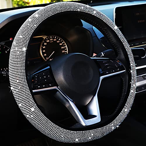 Bling Steering Wheel Cover Women Crystal Diamond Steering Wheel Cover Soft Velvet Rhinestones Wheel Protector Anti Slip Lining for Diverse Vehicle, Car, SUV, Auto and More, 15 Inch(Silver)