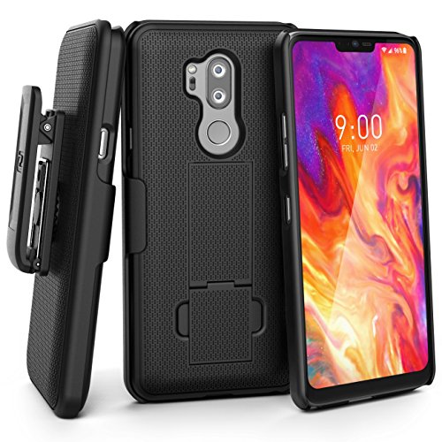 LG G7 ThinQ Belt Clip Case - Encased (DuraClip) Slim Fit Holster Shell Combo w/Rubberized Grip (Smooth Black)