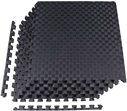 Signature Fitness Puzzle Exercise Mat with EVA Foam Interlocking Tiles for MMA, Exercise, Gymnastics and Home Gym Protective Flooring, 1' Thick, 24 Square Feet, Black