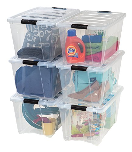 IRIS USA 53 Quart Stackable Plastic Storage Bins with Lids and Latching Buckles, 6 Pack - Clear, Containers with Lids and Latches, Durable Nestable Closet, Garage, Totes, Tubs Boxes Organizing