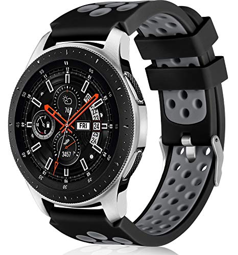 Lerobo Compatible for Samsung Galaxy Watch 3 Bands 45mm/Galaxy Watch 46mm Bands/Gear S3 Frontier, Classic Watch Bands, 22mm Soft Silicone Breathable Watch Strap Wristband for Women Men(Black/Gray)