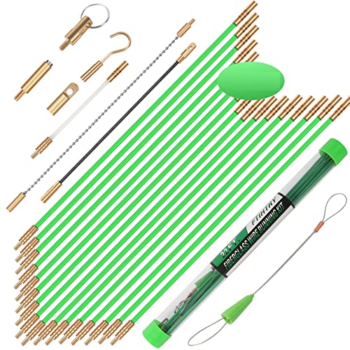 FTIHTRY 45FT Fiberglass Running Electrical Wire Cable Glow Rods Wire Pulling, Fish Rods Electrical Kit with 8 Different Attachments and Fish Tape Wire Puller Kit