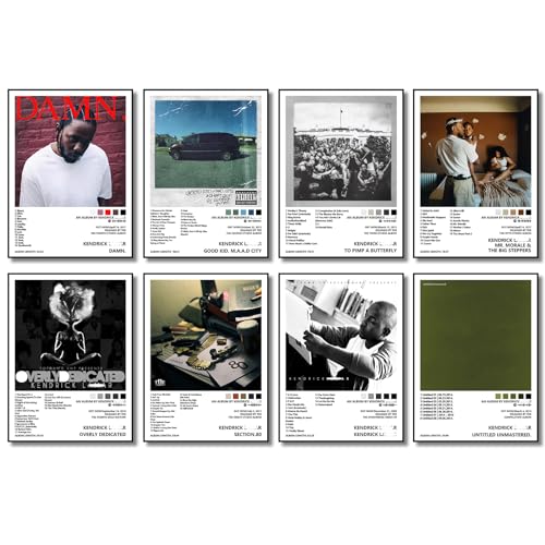 Kendrick Lam ar Poster (8 Pcs 8 * 11 inch) Album Cover Music Posters for Room Aesthetic, Wall Art for Room Decor Posters for Fans Unframed