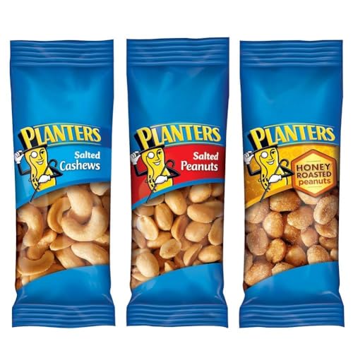 PLANTERS Variety Pack, Salted Cashews, Salted Peanuts & Honey Roasted Peanuts, On-the-Go Nut Snacks, Individually Packed Snacks, Quick Snack for Adults, After School Snack, Kosher, (36 Pack)