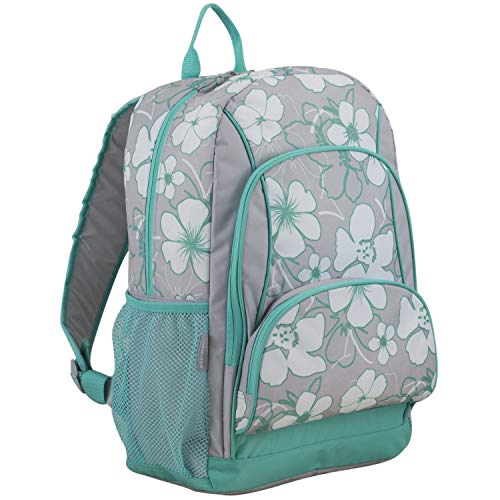Eastsport Multi Pocket Backpack 18” Triple Compartment Book Bag w/Adjustable Padded Straps - Blue Flowers
