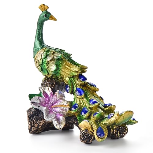 SeaHug Peacocks Statue Decor,Animal Sculpture Modern Resin Accent-Hallway Livingroom Bedroom Kidsroom Home Office Desktop Versatile Style Ornaments-Gorgeous Artistic Birds Gift-5 1/2 inchs