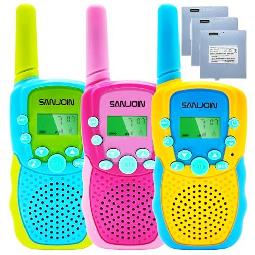 Walkie Talkies for Kids 22 Channels 2 Way Radios Toy with Backlit LCD Flashlight, 3-12 Year Old Boys Girls Gifts Toys 3 Miles Range for Outside, Camping, Hiking（Rechargeable, 3 Pack