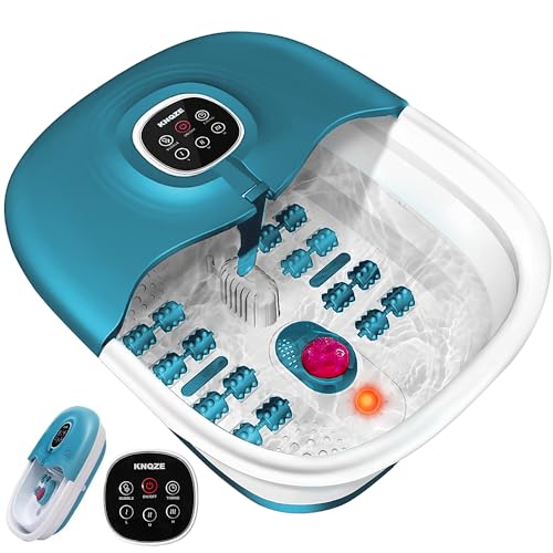 KNQZE Collapsible Foot Spa Bath with Heat, Remote Control, Temperature Control, Bubbles, Red Light, Pumice Stone, 16 Massage Roller Pedicure Foot Spa Tub Foot Soaker for Soothe & Relax Tired Feet