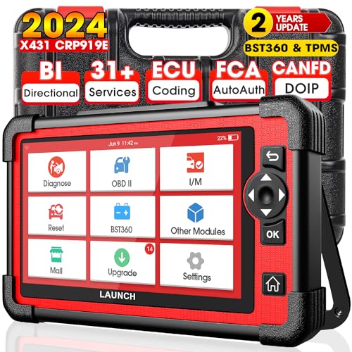 LAUNCH X431 CRP919E Elite OBD2 Scanner, 2024 Bidirectional Scan Tool as CRP919EBT, CANFD & DoIP, ECU Coding, 31+ Service, All System Diagnosis, FCA Autoauth,Key Programming,Crank Relearn,2 Year Update