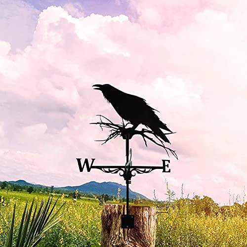 3D Animal Metal Weather Vane, Roof Weather Vane Wind Direction Indicator Roof Decoration Accessories for Garden Patio Roof Decoration (Crow)
