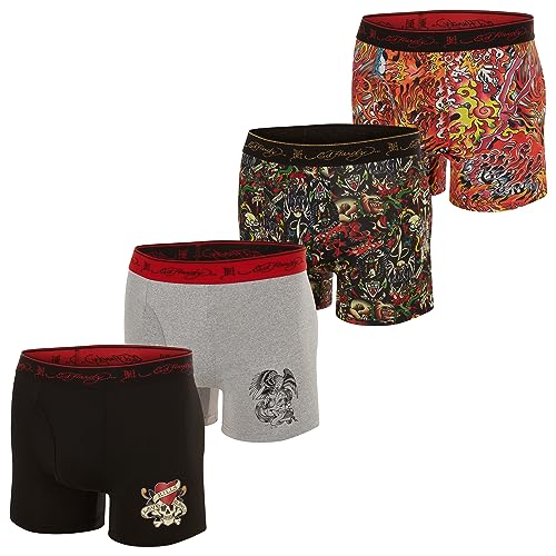 ED HARDY Men's Athletic Underwear, 4-Pack Moisture Wicking Performance Boxer Briefs for Men, Small Multicolor