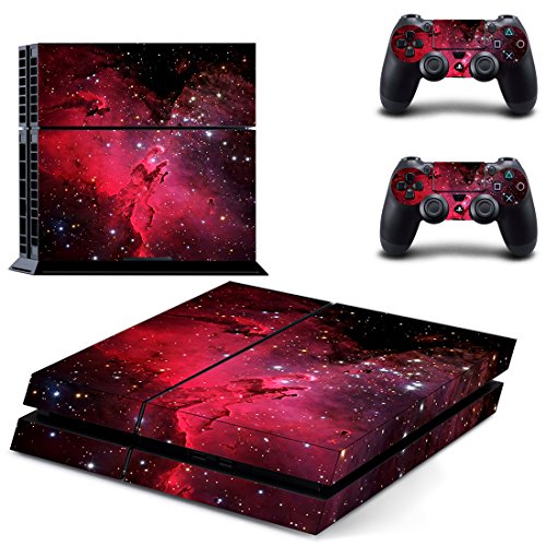 FOTTCZ Whole Body Vinyl Skin Sticker Decal Cover for PS4 Console and 2PCS Controllers Skins Wine red Nebula