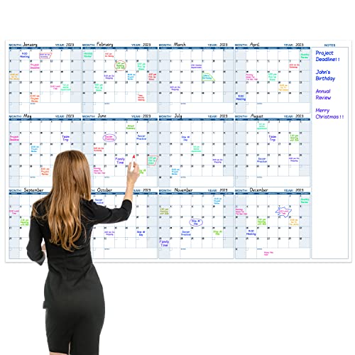 Large Dry Erase Calendar for Wall – Yearly Wall Calendar Dry Erase, 37' x 57.9', 12-Month Undated Blank Calendar Planner, Reusable Laminated Task Organizer with Note, Great for Office, Classroom, Home