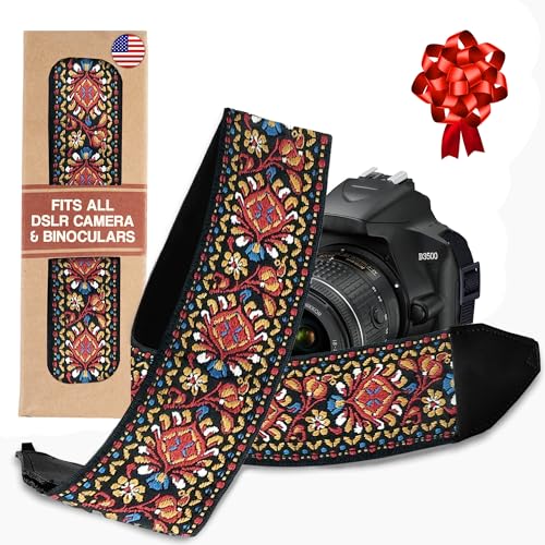 Camera Strap For All Dslr Camera. Red Vintage Woven Embroidered Elegant Christmas Gift & Stocking Stuffer Universal Neck & Shoulder Strap , Great Photographer Gift For Men & Women Photographers