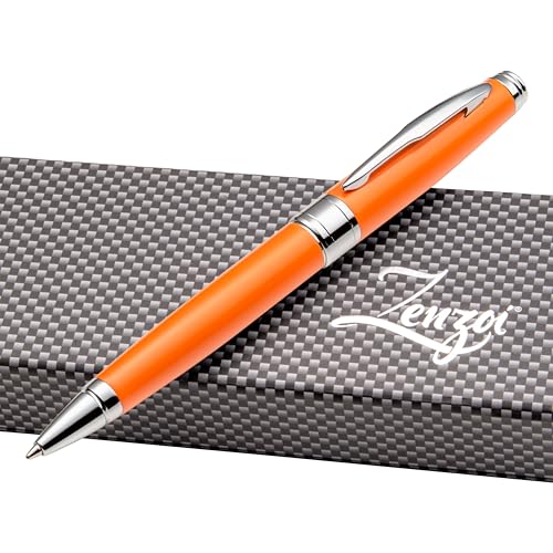 ZenZoi Orange Ballpoint Pen Set. Elegant Executive Pen for Men or Women. High End Pen Gift Box w/Luxury Pen & 2 Gel Ballpoint (1 Blue + 1 Black) Refills. Smooth Writing Pen (Orange)