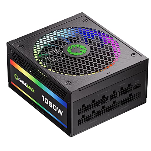 GAMEMAX 1050W ATX 3.0 & PCIE 5.0 Power Supply, 80+ Gold Certified, Addressable RGB Sync, Fully Modular ATX Gaming Power Supply, RGB-1050