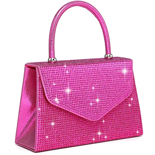 Dasein Women's Evening Bag Party Clutches Wedding Purses Cocktail Prom Handbags with Frosted Glittering (Rhinestone-fuchsia)