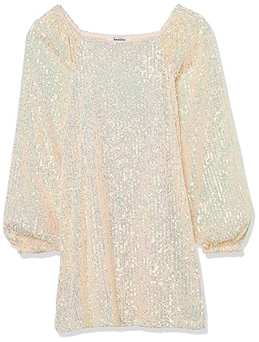 Speechless Girls' Long Sleeve A-Line Sequined Party Dress, Cream, 10