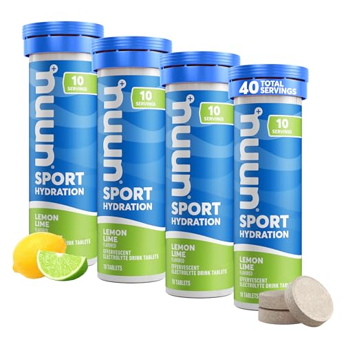Nuun Sport Electrolyte Tablets for Proactive Hydration, Lemon Lime, 4 Pack (40 Servings)