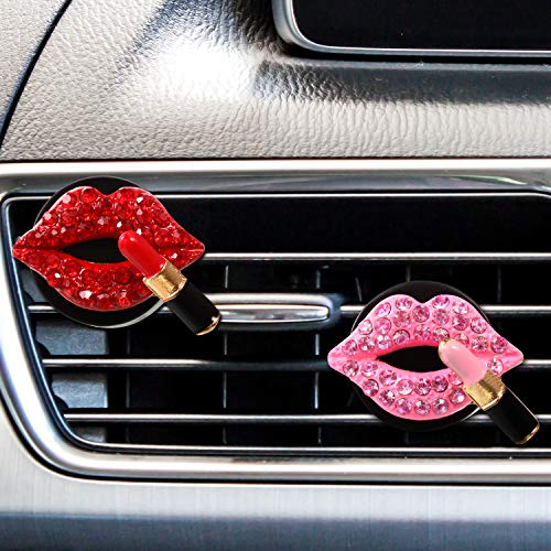 4 Pieces Bling Air Vent Clips Red Pink Lipstick Rhinestone Car Air Freshener Decoration Car Accessories Charm Diamond Interior Decoration Clip with Fragrance Pads